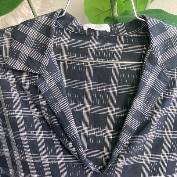 TOME New York check flutter sleeve henley blouse - Picture 5 of 14